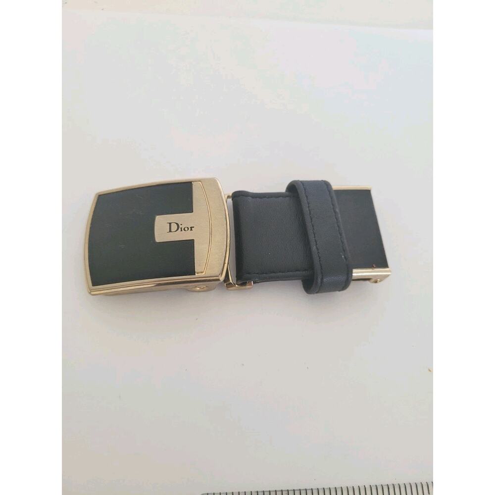 Christian Dior Silver Black Leather Metal Belt Buckle Replacement Slim Vintage